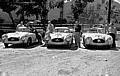 3. Carrera Panamericana Mexico, 1952. Mercedes-Benz Rennmannschaft von links: Hermann Lang, Erwin Grupp, Karl Klink und Hans Klenk am Mercedes-Benz 300 SL Renncoupé (W 194), John Fitch und Eugen Geiger am Mercedes-Benz 300 SL-Roadster (W 194).